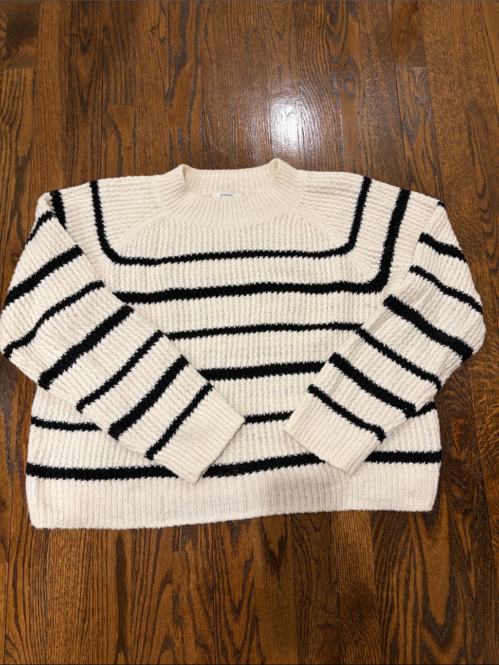 Vince Cream And Black Striped Crewneck Sweater - Women's
